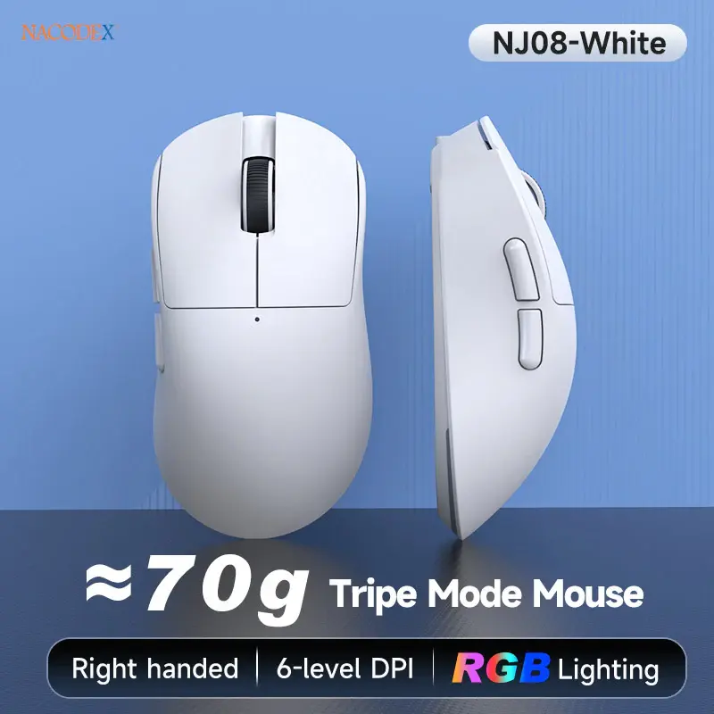 AJAZZ NJ08 MC PAW3311 Wireless Mouse, Three Mode Connection, 24000 DPI, 300mAh Battery, RGB, 1000Hz, for Gaming/Office Use mouse-gaming view 2
