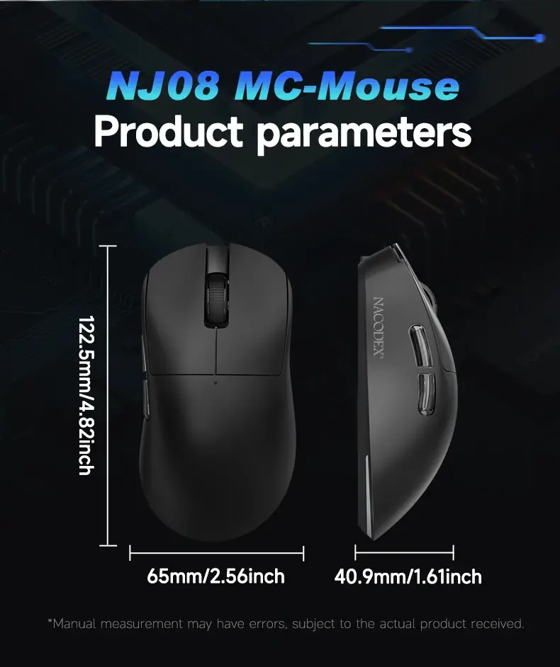 AJAZZ NJ08 MC PAW3311 Wireless Mouse, Three Mode Connection, 24000 DPI, 300mAh Battery, RGB, 1000Hz, for Gaming/Office Use mouse-gaming view 8