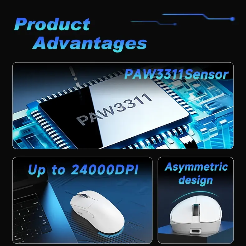 AJAZZ NJ08 MC PAW3311 Wireless Mouse, Three Mode Connection, 24000 DPI, 300mAh Battery, RGB, 1000Hz, for Gaming/Office Use mouse-gaming view 7