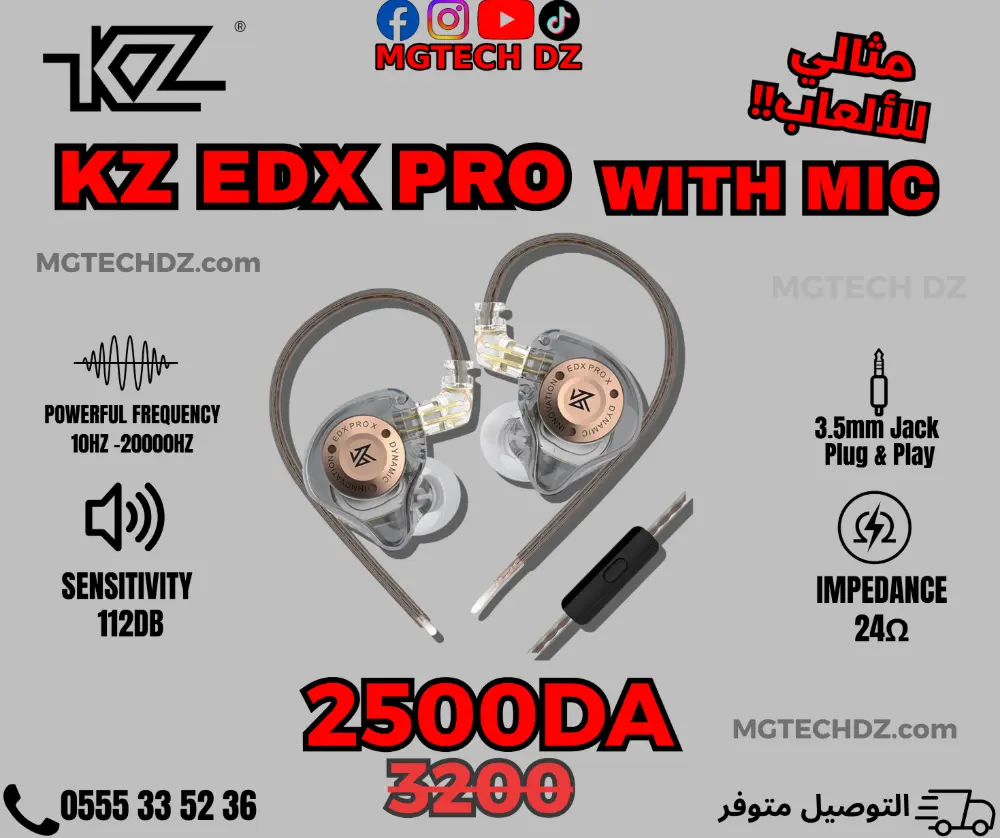 KZ EDX Pro Earphones with Microphone – 10mm Dynamic Driver, Deep Bass & Clear Sound headsets-audio