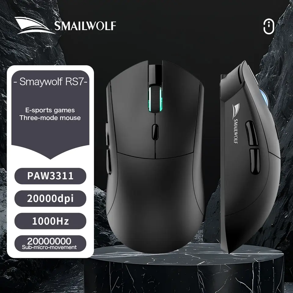 SMAILWOLF RS7 Wireless Gaming Mouse PAW3311 20000DPI 300IPS 89g Tri-Mode Connection mouse-gaming view 2