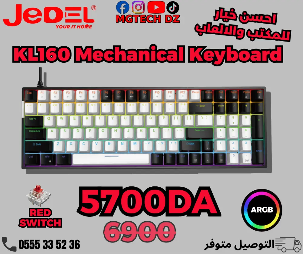 JEDEL KL160 Mechanical Gaming Keyboard RGB Red Switch Wired mechanical-keyboards