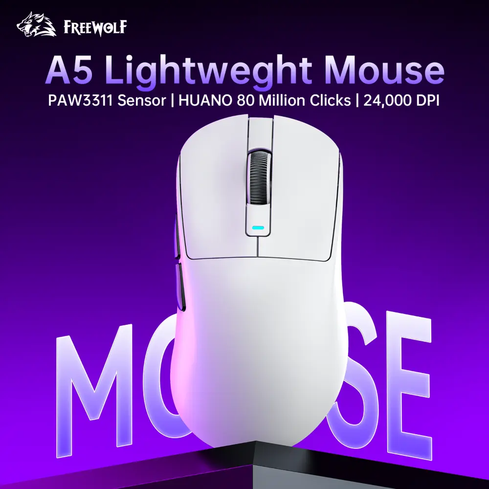FREEWOLF A5 Wireless Gaming Mouse PAW3311 24000 DPI RGB Tri-Mode Connection mouse-gaming view 2