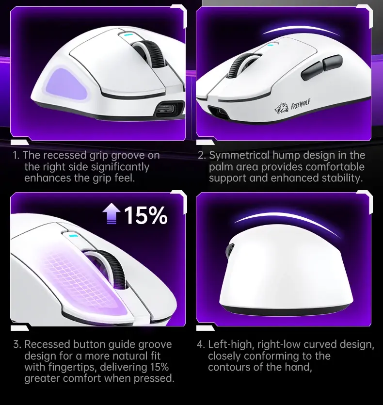FREEWOLF A5 Wireless Gaming Mouse PAW3311 24000 DPI RGB Tri-Mode Connection mouse-gaming view 5