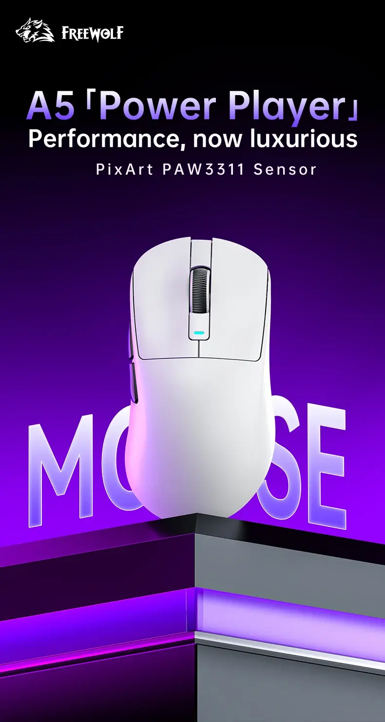 FREEWOLF A5 Wireless Gaming Mouse PAW3311 24000 DPI RGB Tri-Mode Connection mouse-gaming view 6