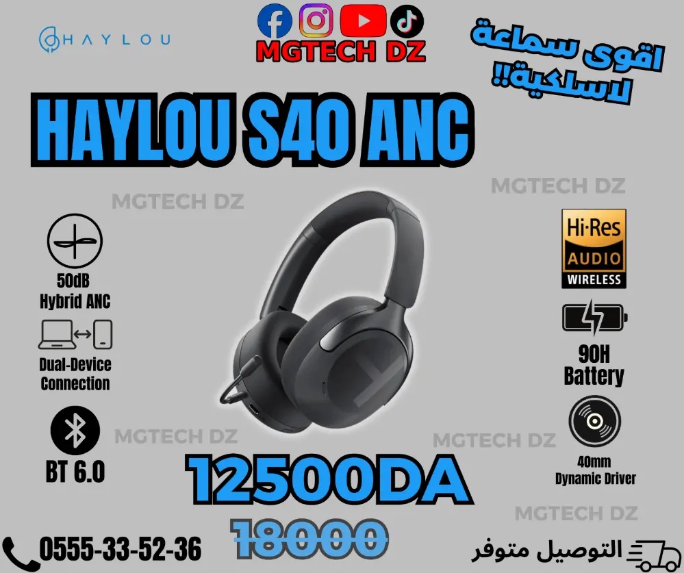 HAYLOU S40 ANC Wireless Headphone – 50dB Noise Canceling, LDAC, Bluetooth 6.0, 90H Playtime headsets-audio