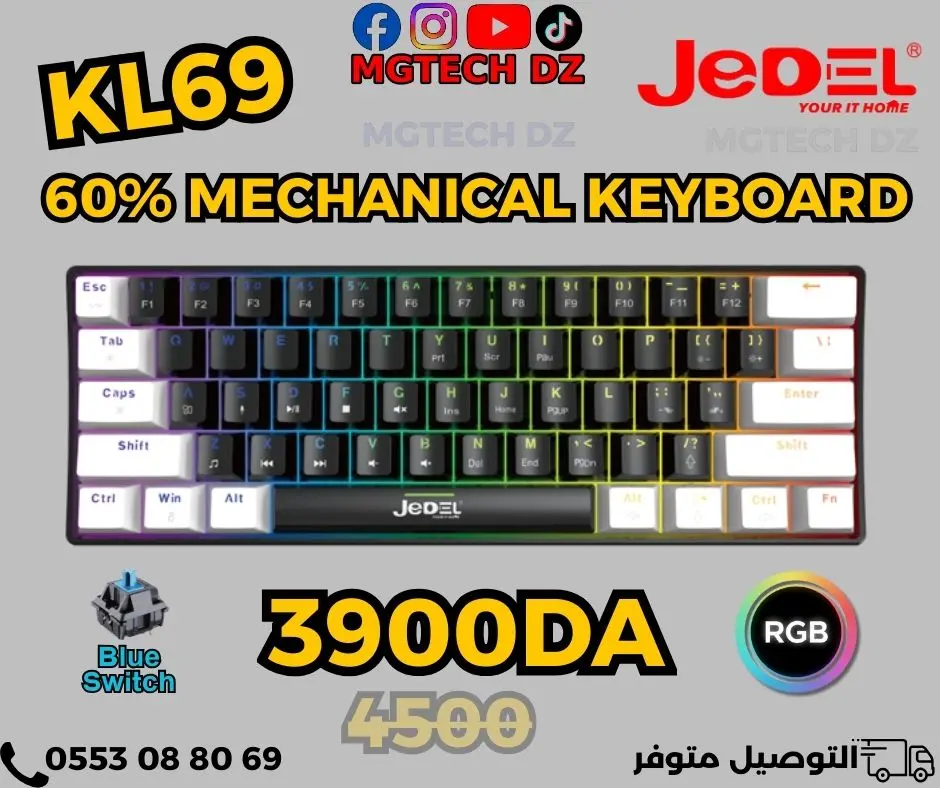 JEDEL KL69 RGB Blue Switches Mechanical Gaming Keyboard – 60% Compact Layout mechanical-keyboards view 2
