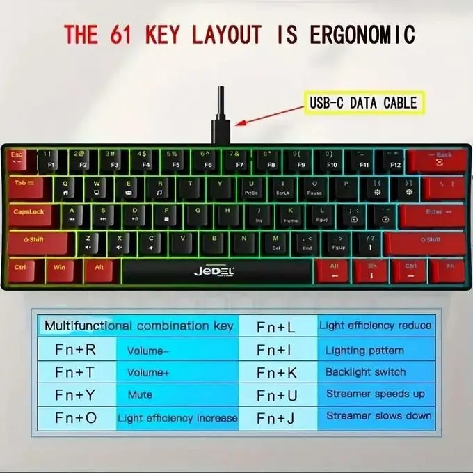 JEDEL KL69 RGB Blue Switches Mechanical Gaming Keyboard – 60% Compact Layout mechanical-keyboards view 5