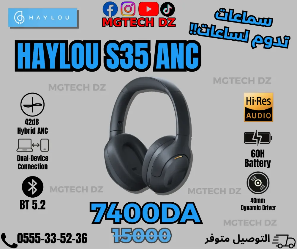 Haylou S35 ANC Wireless Headset Hybrid Noise Cancelling Bluetooth 5.2 headsets-audio