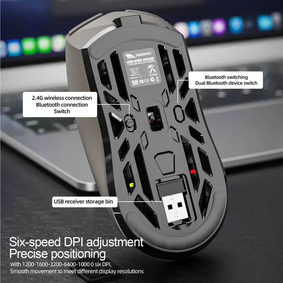 Smailwolf RS8 Wireless Gaming Mouse 10,000 DPI 1000Hz Tri-Mode mouse-gaming view 4