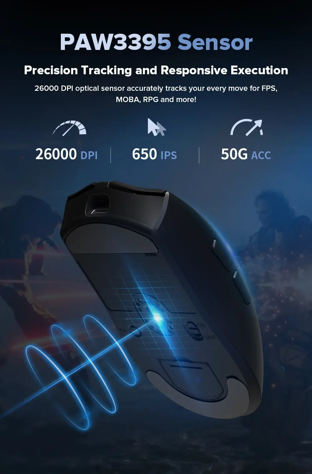 Delux M600 Pro Wireless Gaming Mouse PAW3395 26000 DPI 1000Hz mouse-gaming view 7