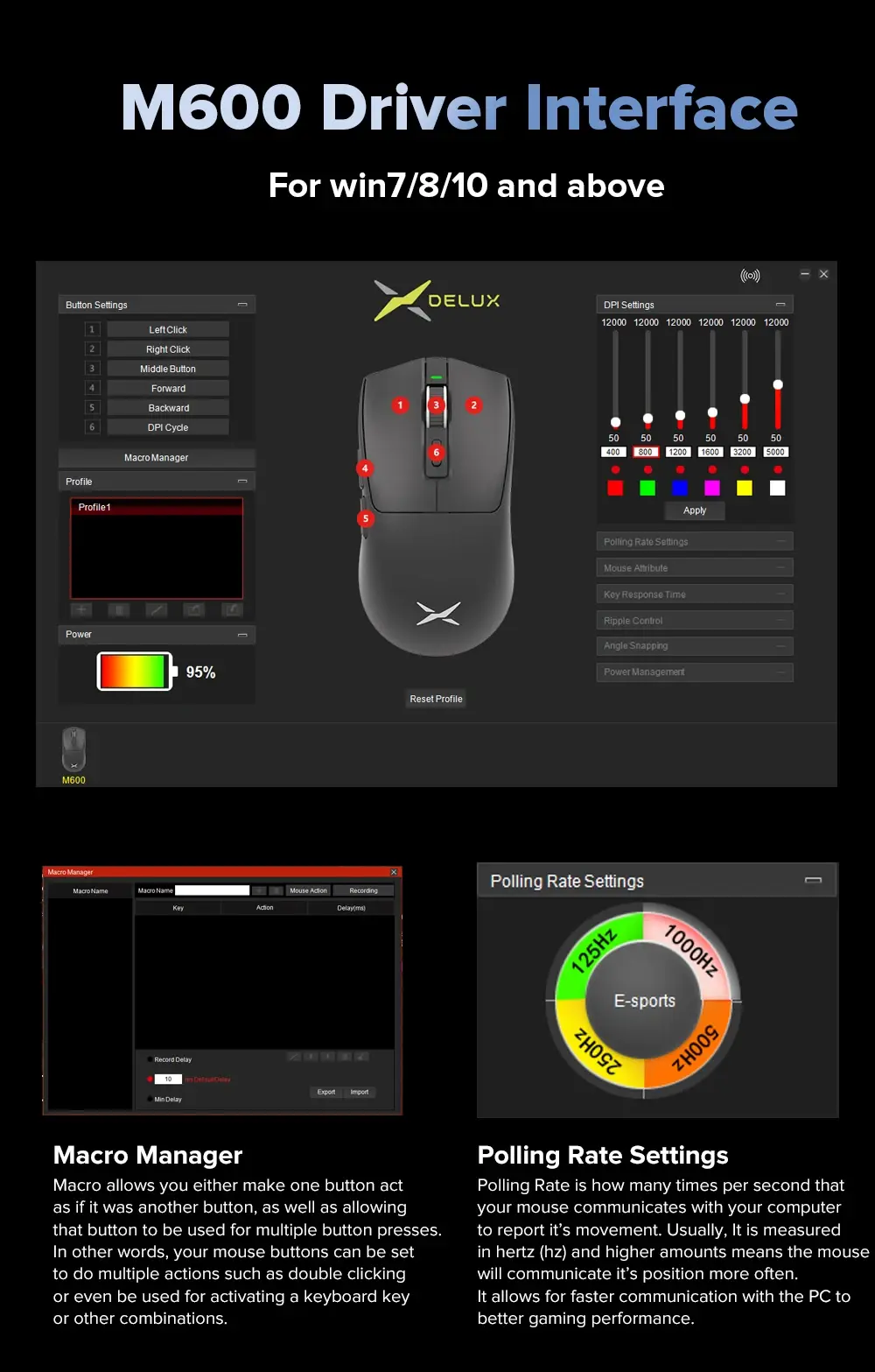 Delux M600 Pro Wireless Gaming Mouse PAW3395 26000 DPI 1000Hz mouse-gaming view 8