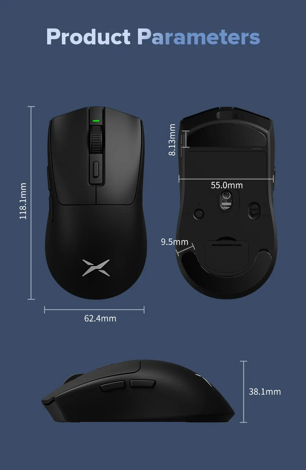 Delux M600 Pro Wireless Gaming Mouse PAW3395 26000 DPI 1000Hz mouse-gaming view 9