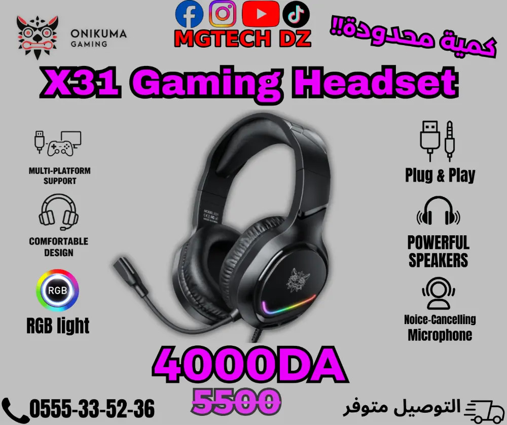 Onikuma X31 Wired RGB Gaming Headset  headsets-audio