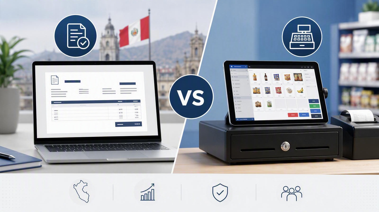 Comparación entre facturador electrónico y sistema POS para negocios en Perú