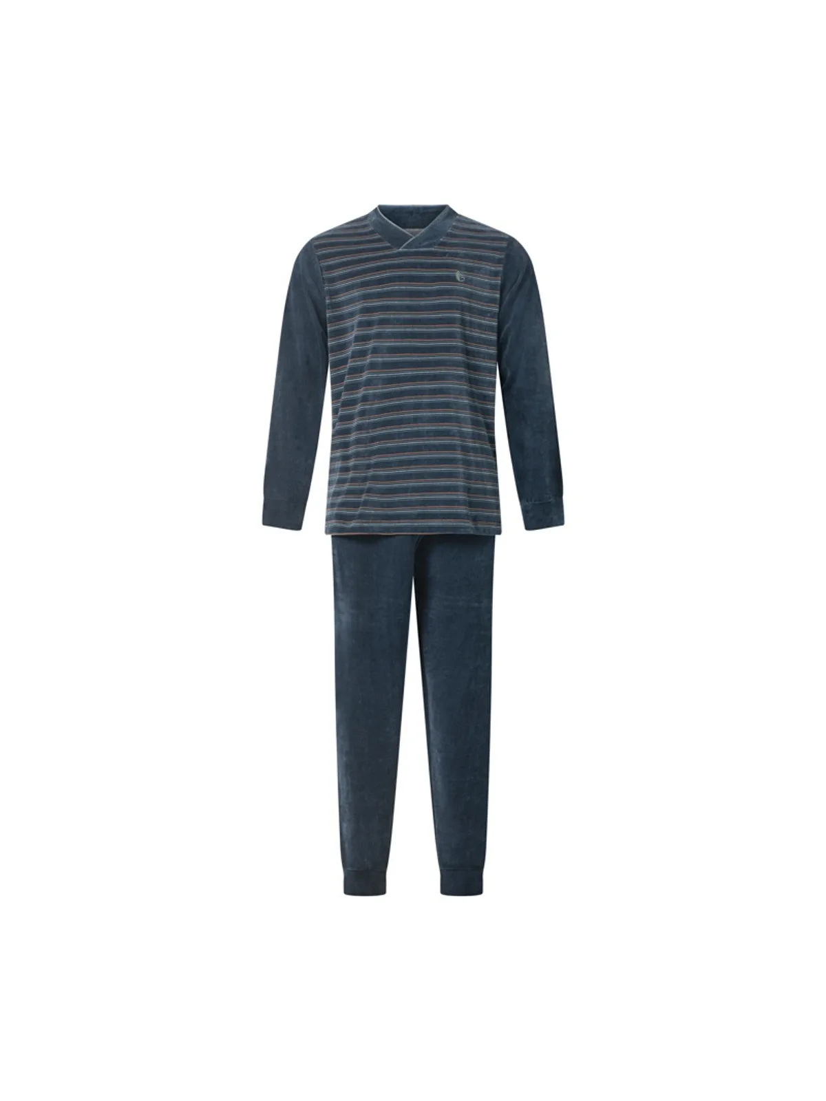 Gentlemen heren velours badstof pyjama blauw V-hals