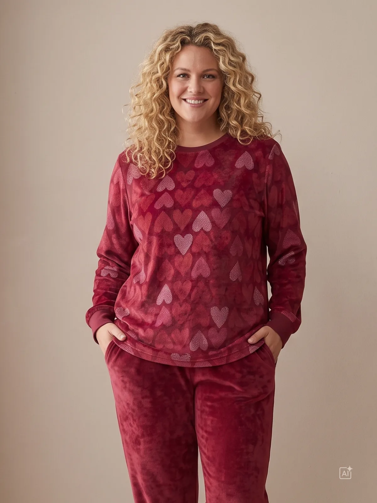 Lunatex dames velours badstof pyjama hart afbeelding 4