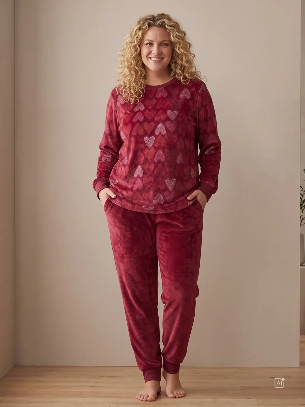 Lunatex dames velours badstof pyjama hart afbeelding 5
