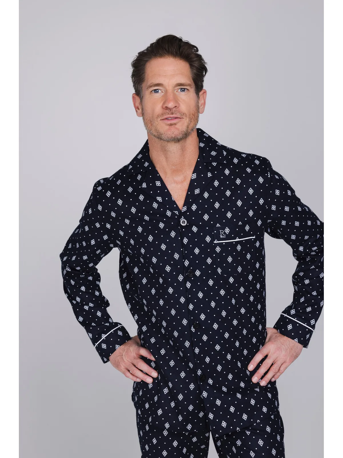 Robson heren doorknoop pyjama afbeelding 3