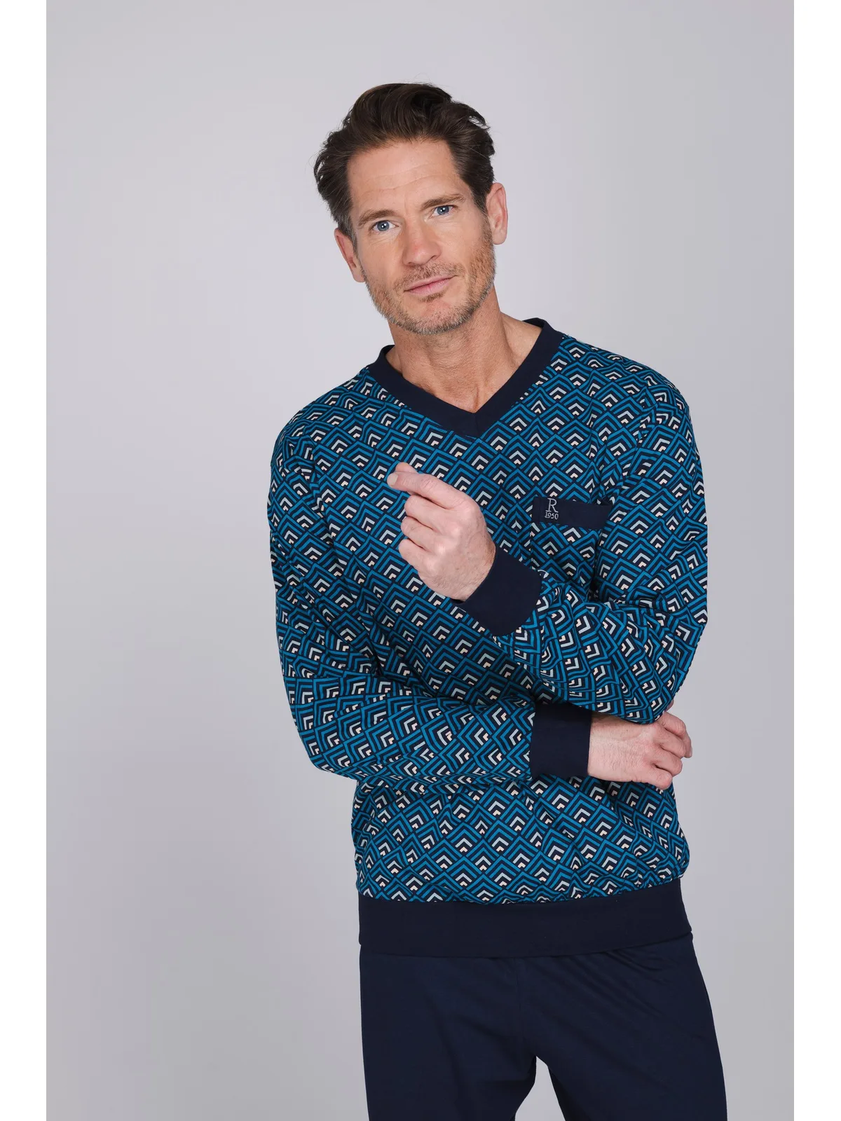 Robson heren tricot pyjama V-hals afbeelding 2