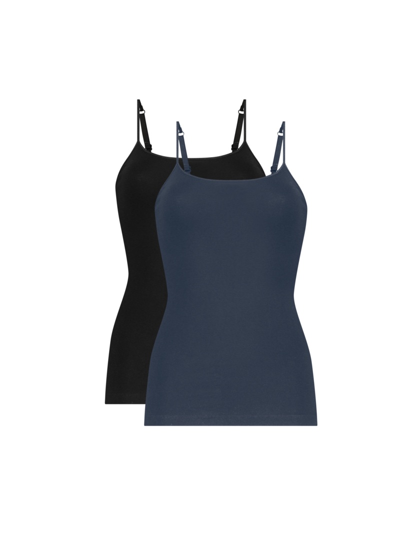 Ten Cate basics dames spaghetti hemd Limited Edition zwart blauw (2-pack)