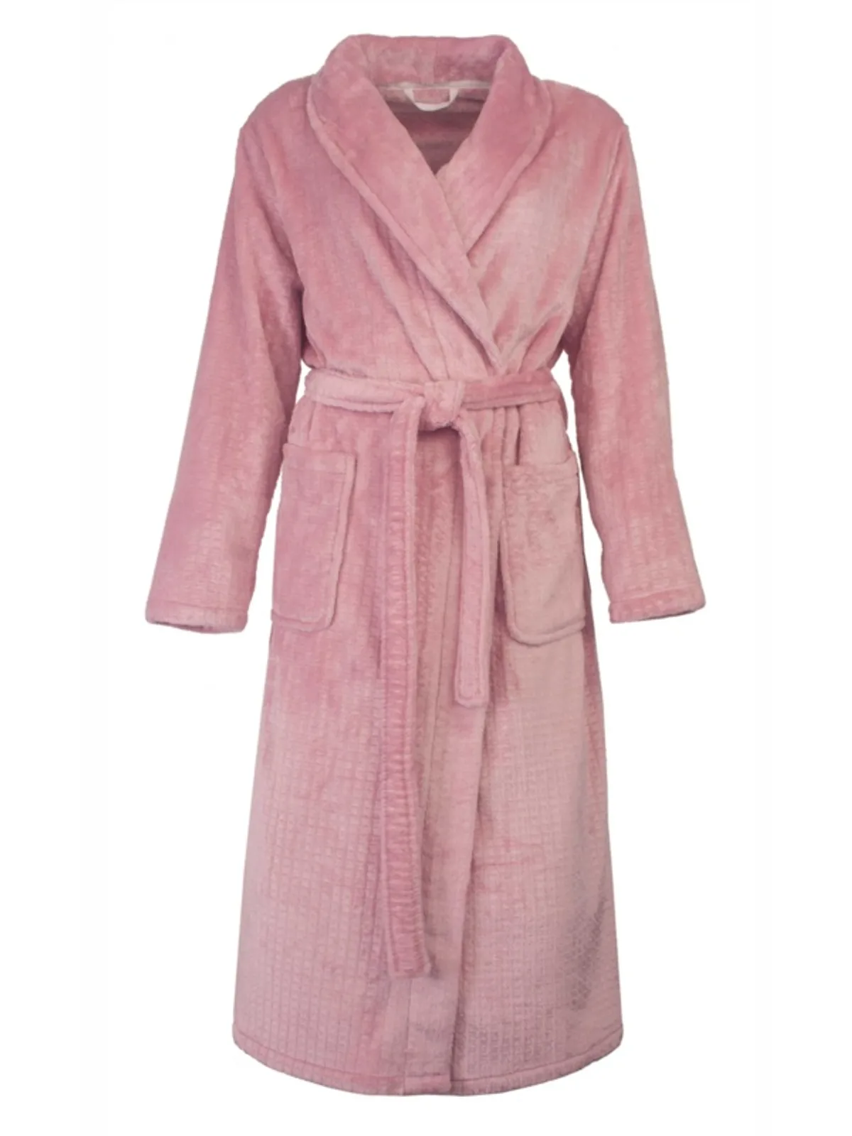 Tenderness dames badjas flannel fleece - Roze wafelpatroon (2401A)