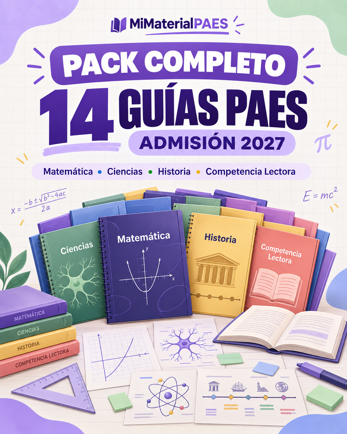 Portada de Pack Completo de 14 Guías PAES · Admisión 2027