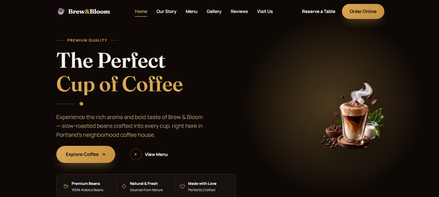 Brew & Bloom (Coffee House) — full-page screenshot