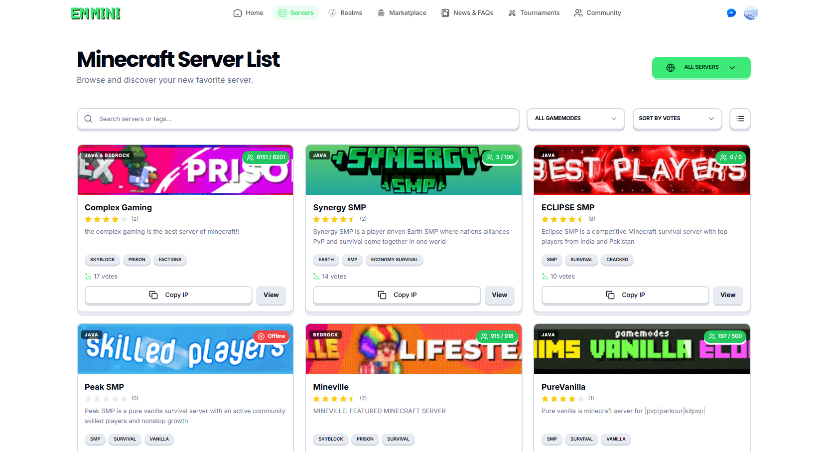 EscalMC Server Details Page Preview