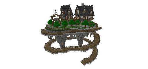 Casa medieval e ilha flutuante