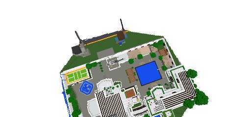 rumah besar modern dan patung Steve dan Herobrine