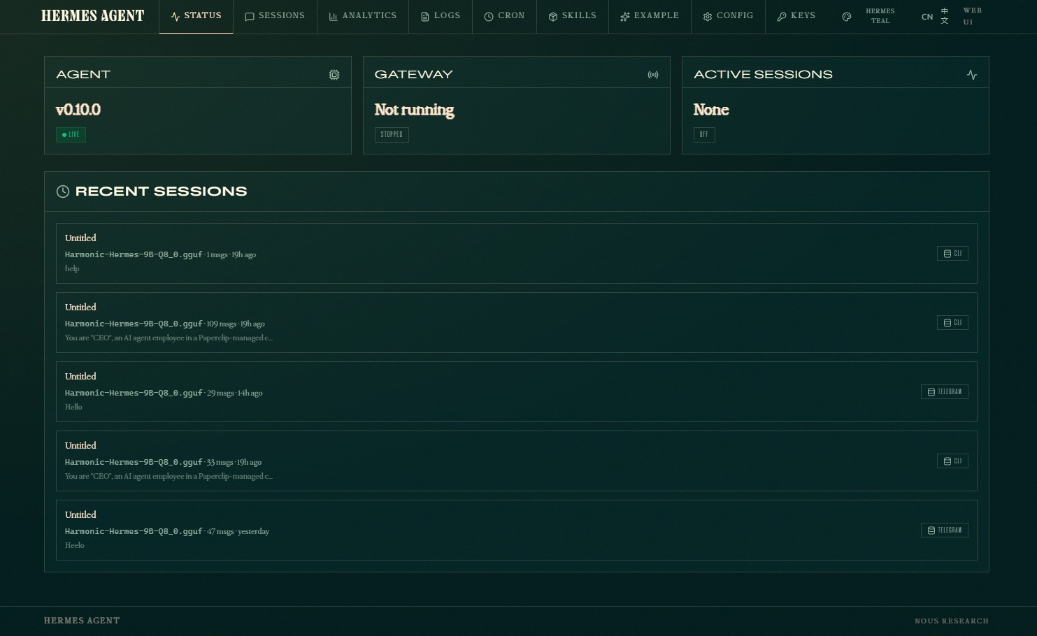 Hermes Agent Dashboard Status