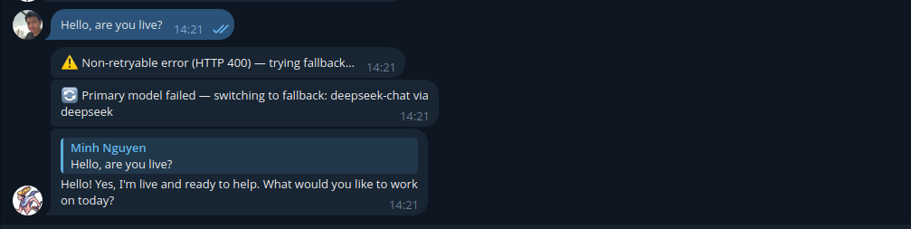 Hermes Agent switches to configured fallback model automatically