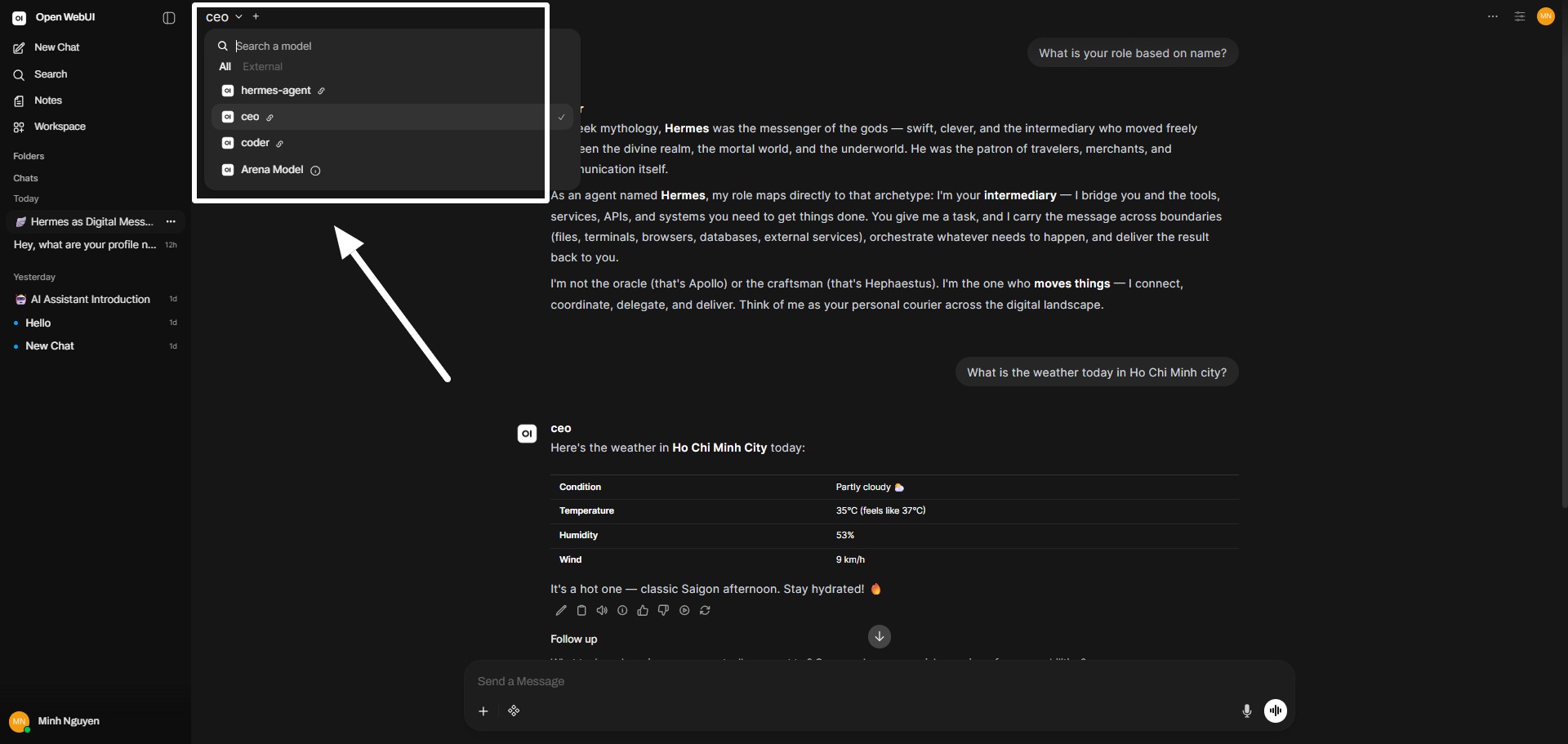 Hermes Agent Open WebUI for managing multi-agent