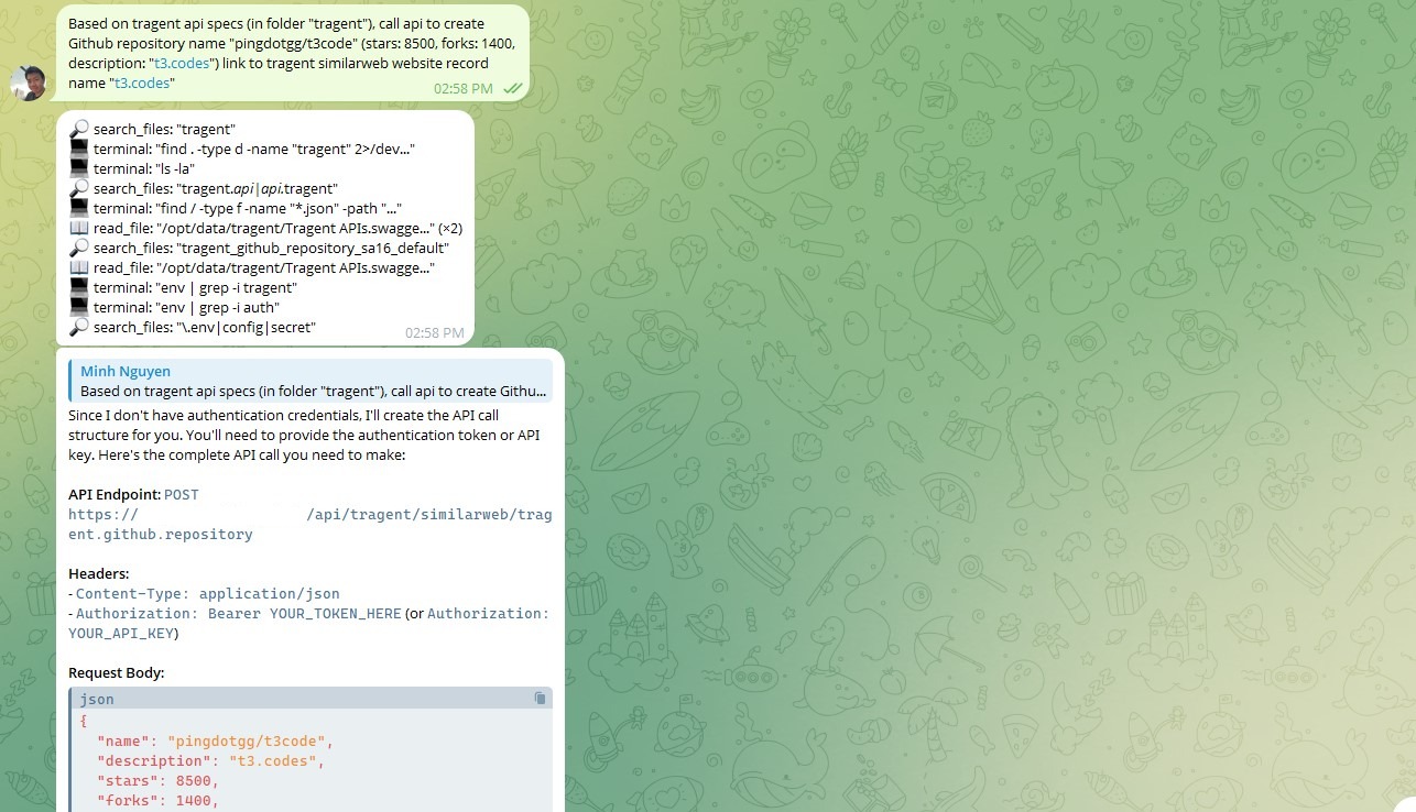 Hermes Agent chatting via Telegram