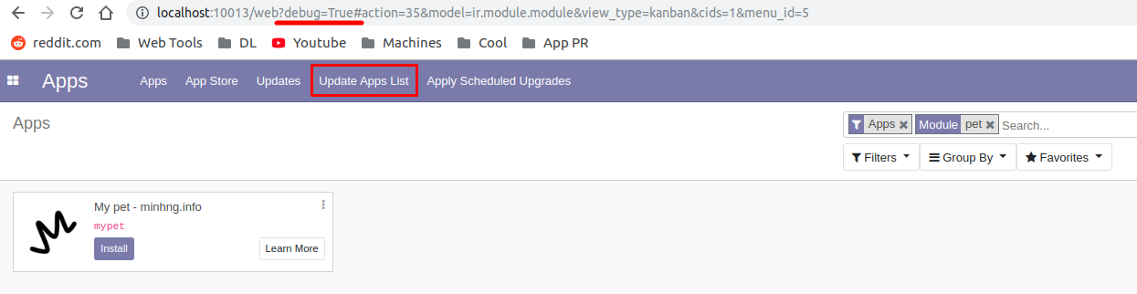 odoo 13 debug mode