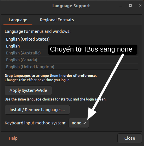 Keyboard input method Ibus to none Ubuntu 22.04