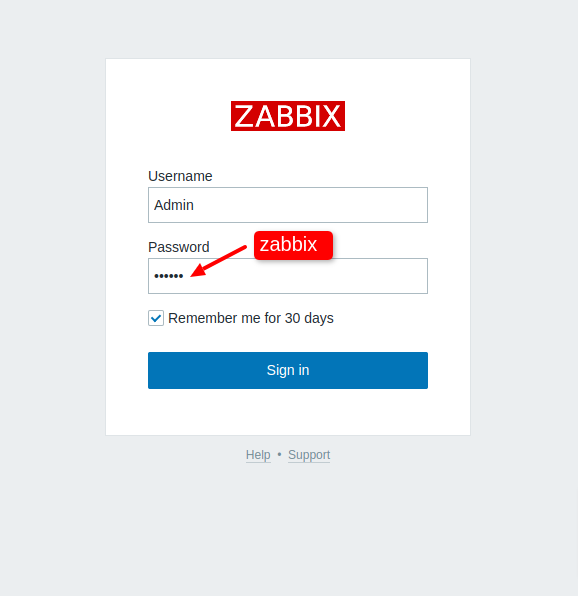 zabbix dashboard default login