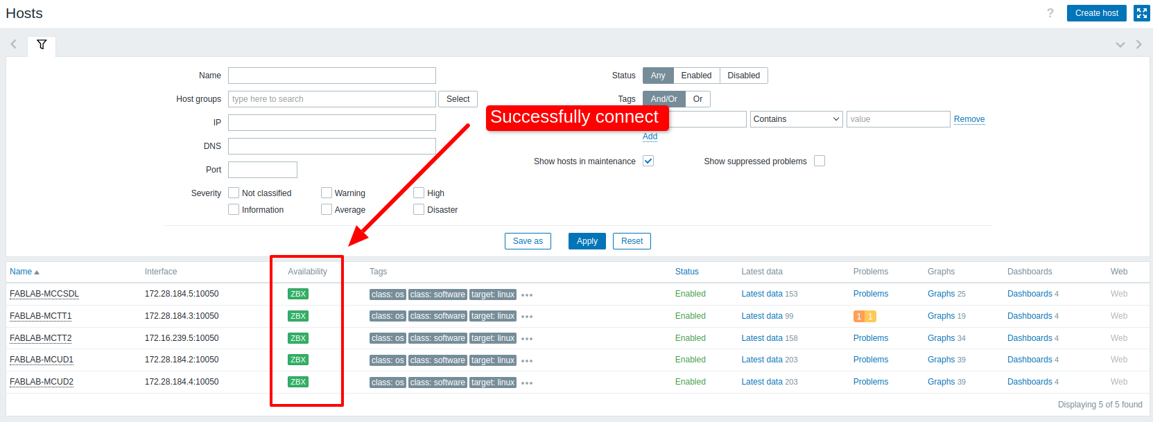 zabbix agent successfully connected