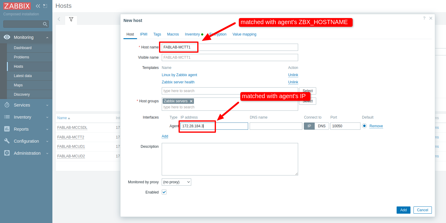 zabbix server new host