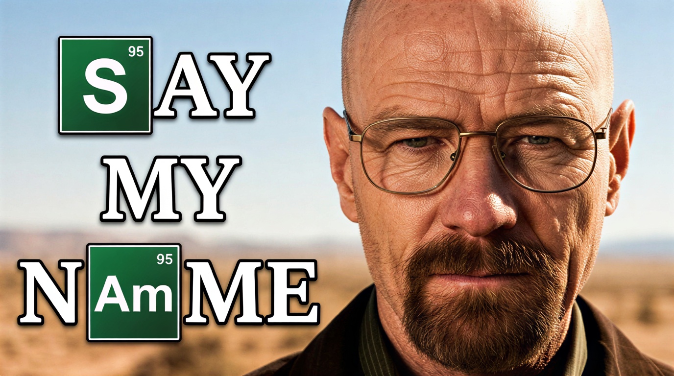 A high-definition close-up shot of Walter White from \"Breaking Bad,\" focusing 