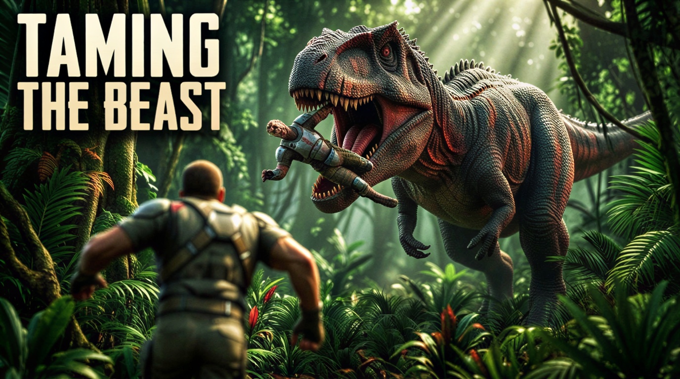 Taming a Giganotosaurus from Ark survival evolved, its eating my friend while I 
