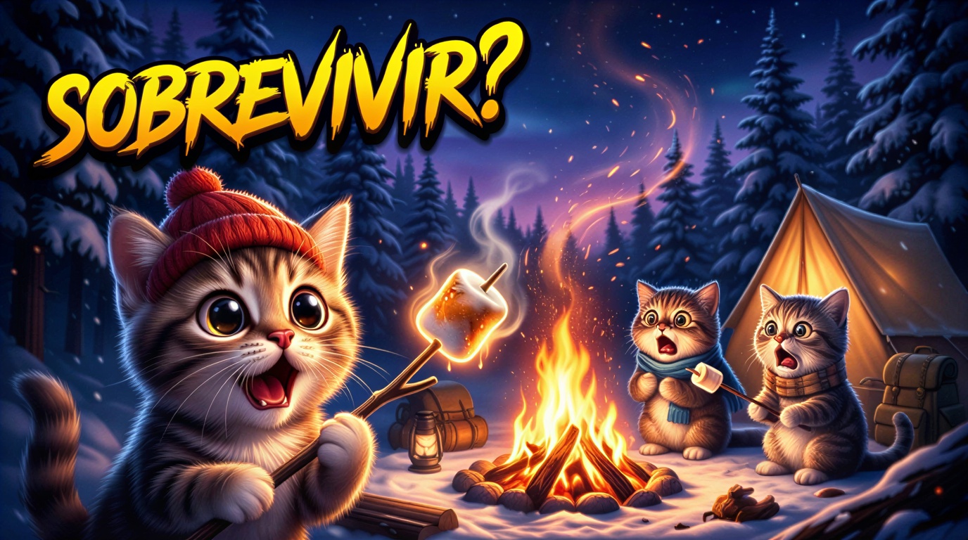 gatitos acampando en el invierno