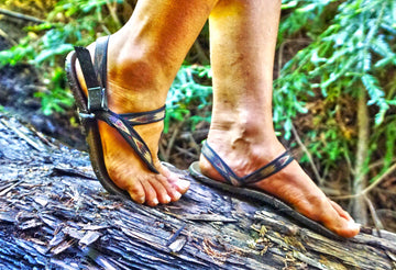 Legs wearing Elemental barefoot sandals