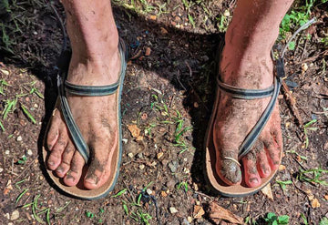 A man wearing Earthrunners Circadian barefoot sandals