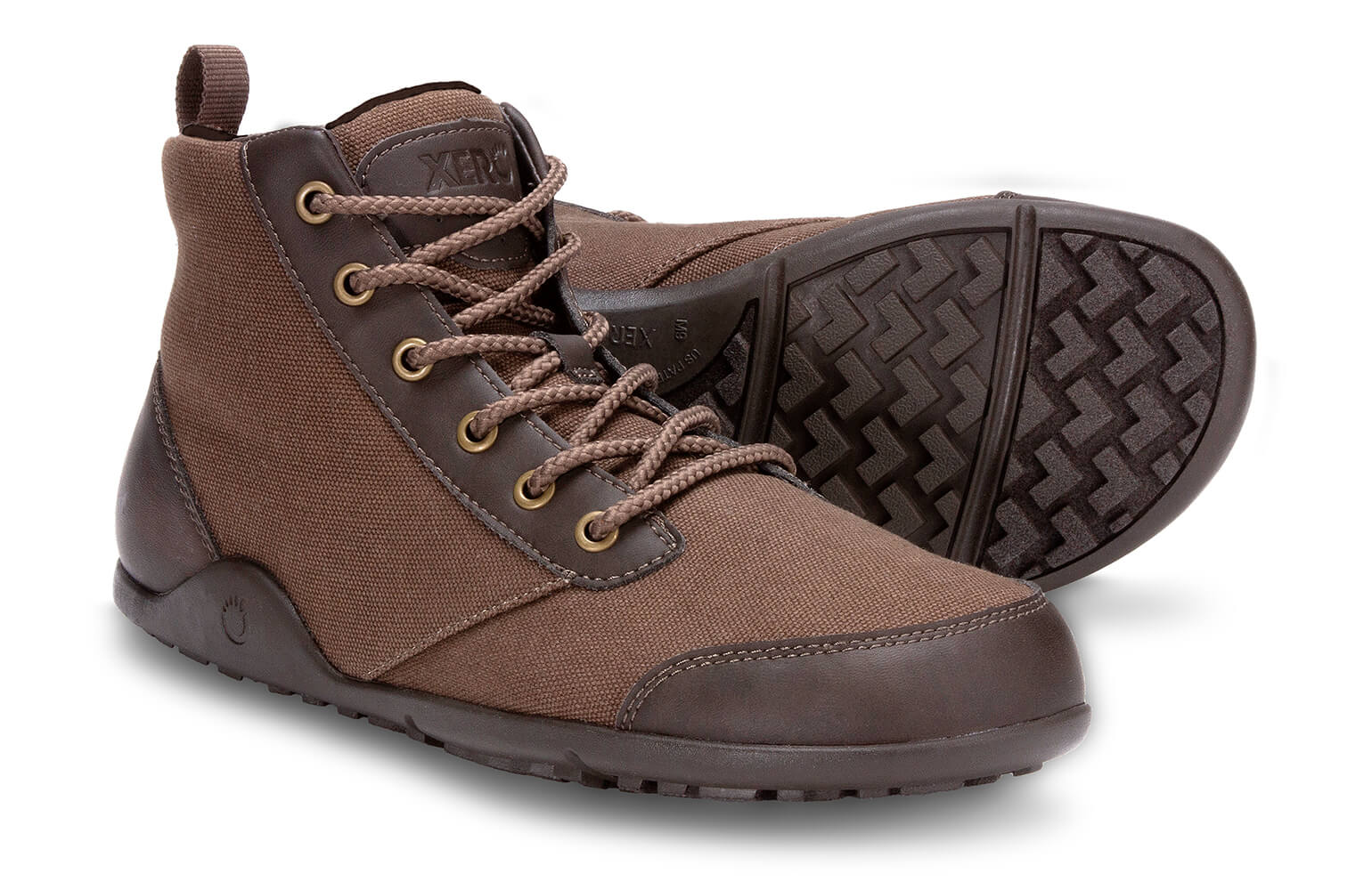 A pair of Brown Xero Denver barefoot shoes