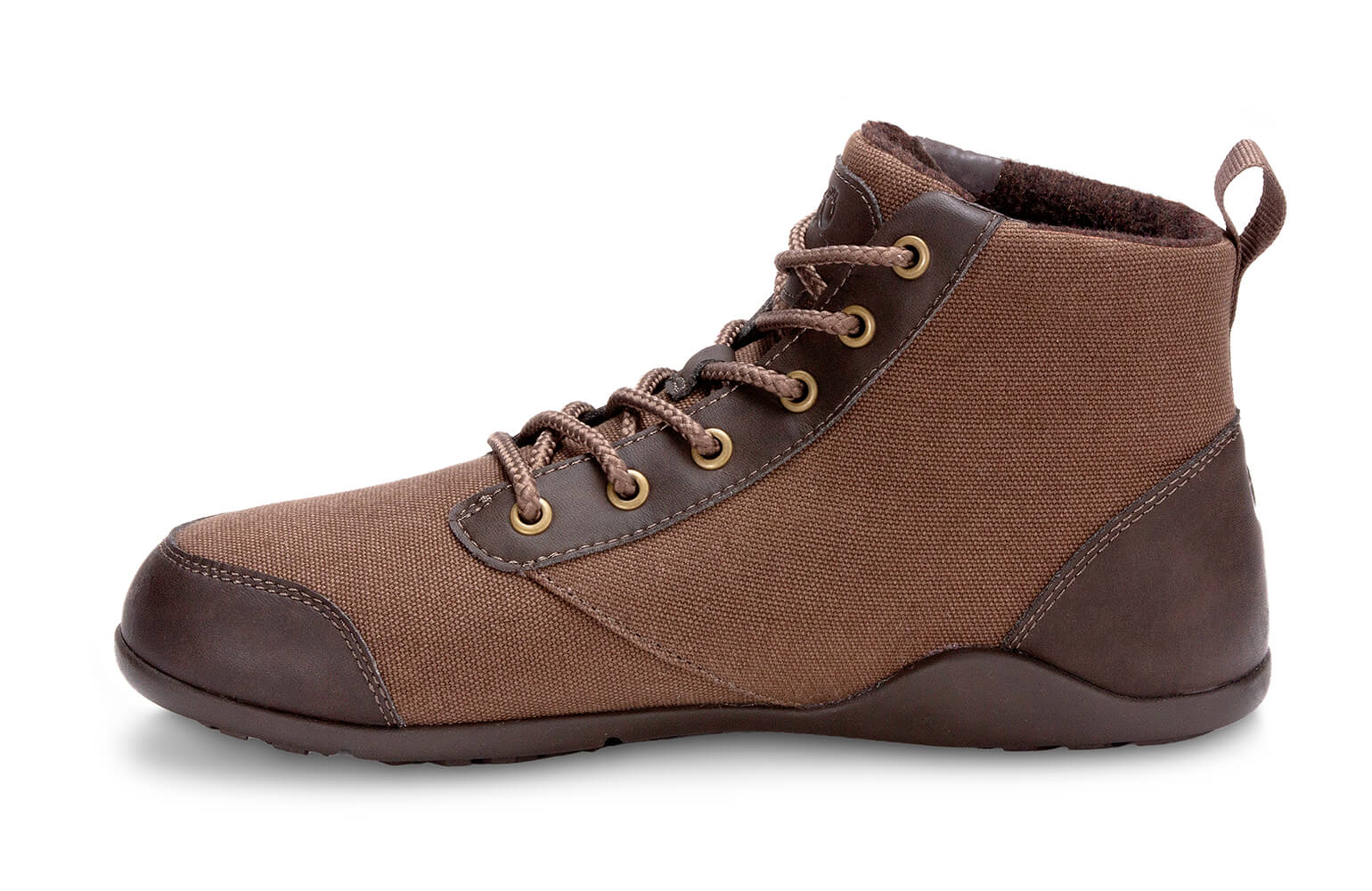 Side view of a brown Xero Denver barefoot shoe