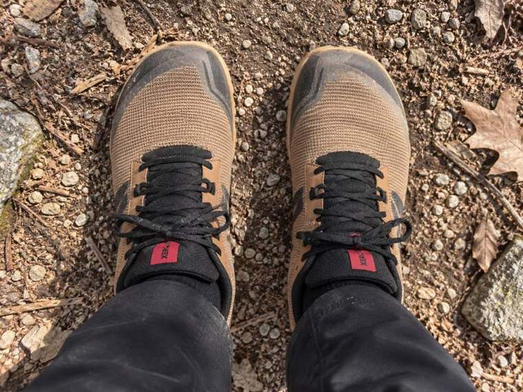 Top-down on-foot view of Adam’s Mesa Summit pair showing forefoot shape and toe-box room