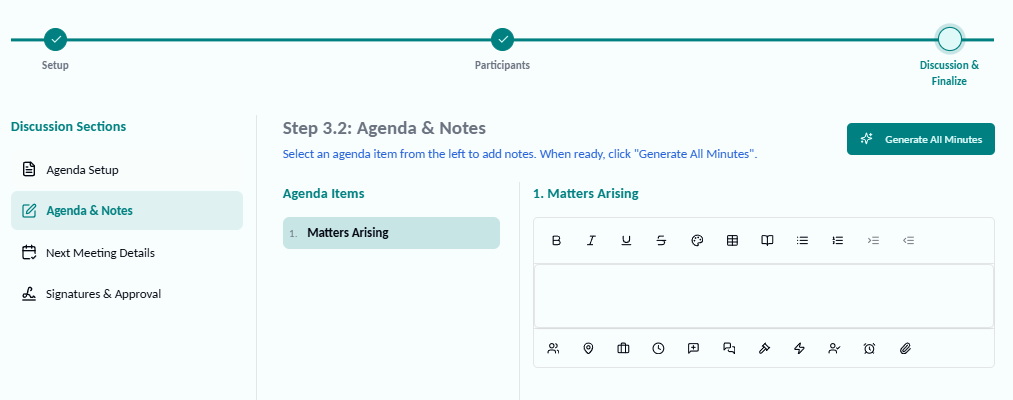 Adding structured notes to an agenda item