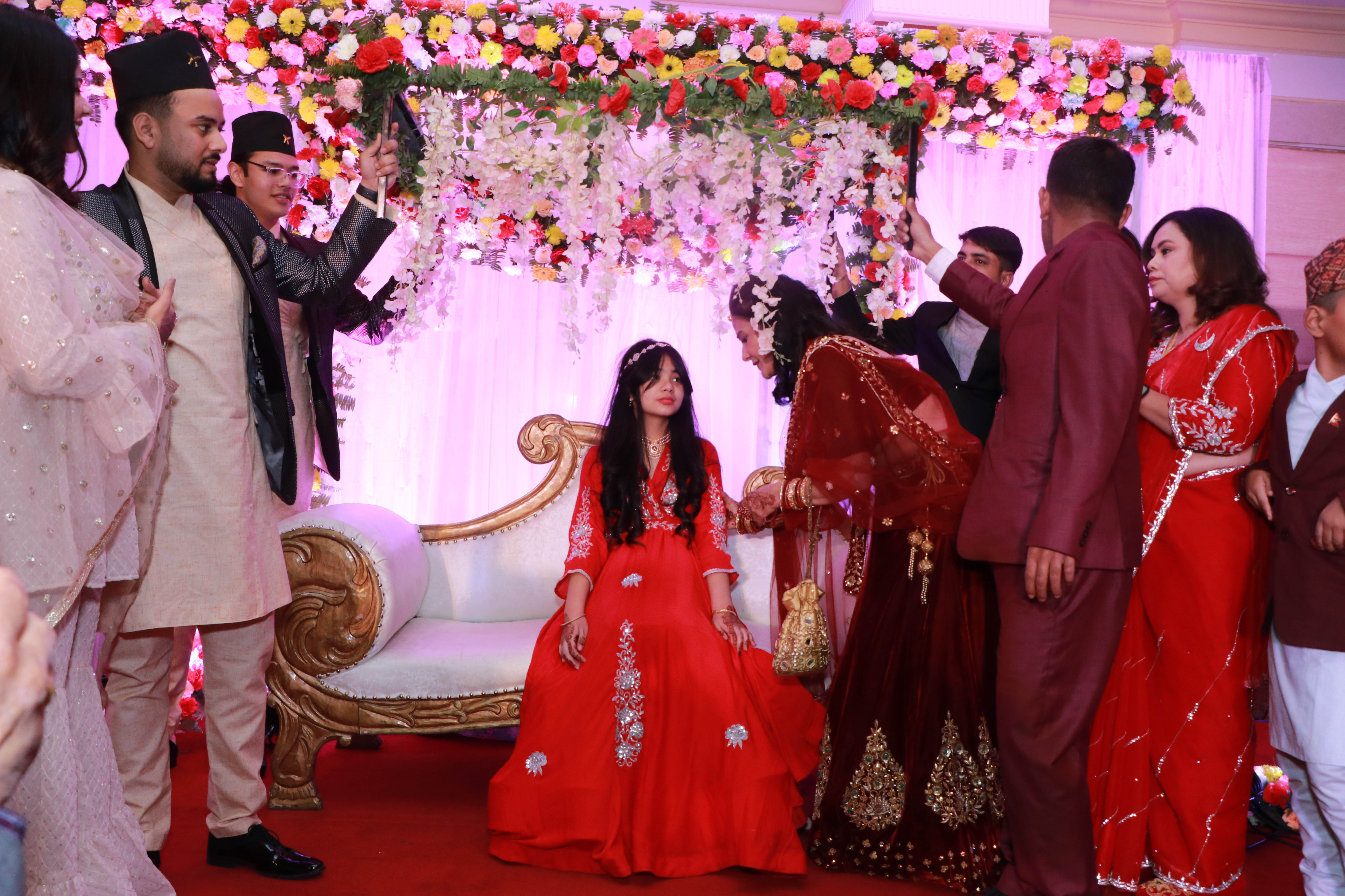 Guests giving blessings to Pranita on stage